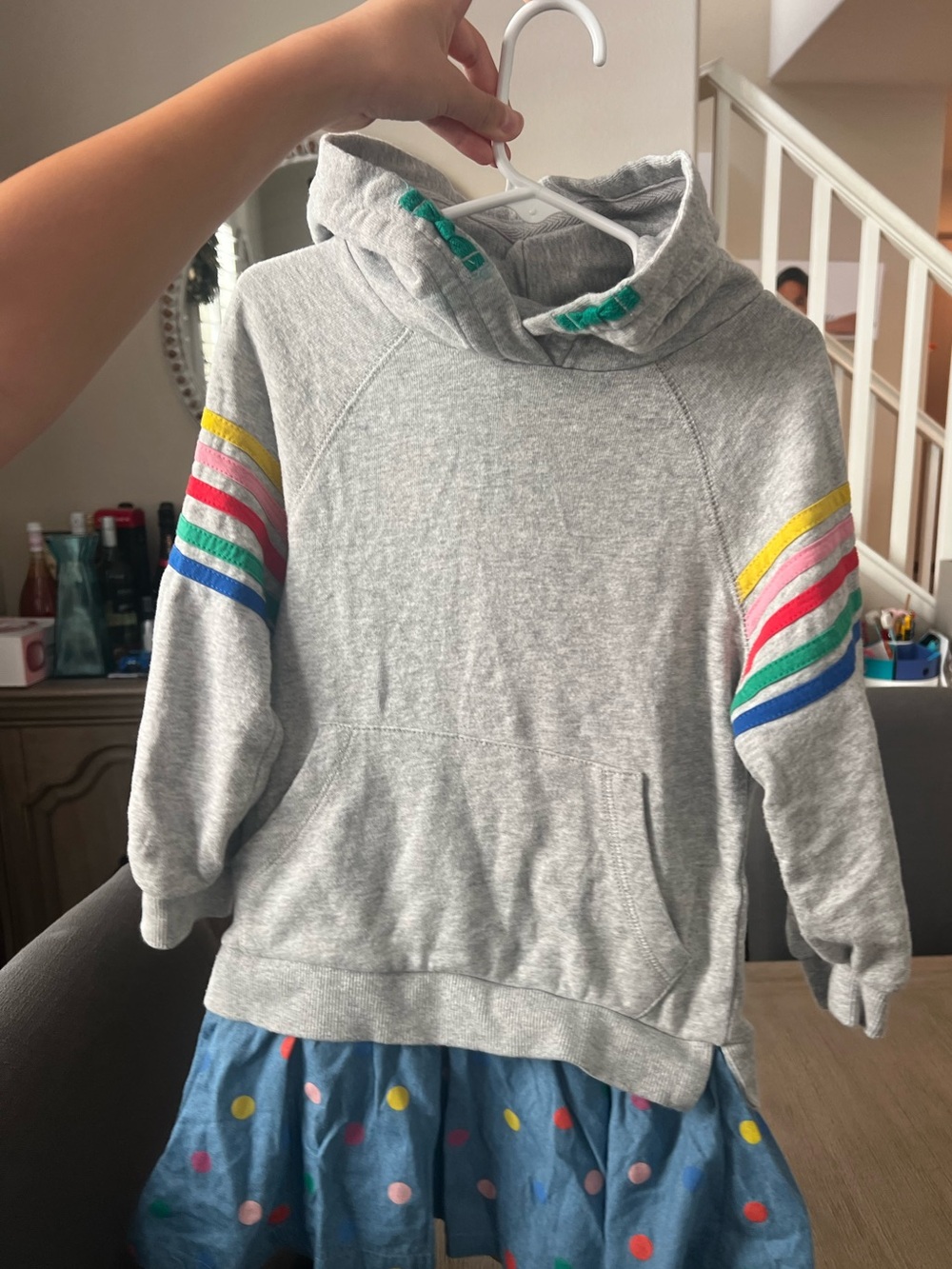 Boden Gray Hoodie with Rainbow Sleeve Stripes